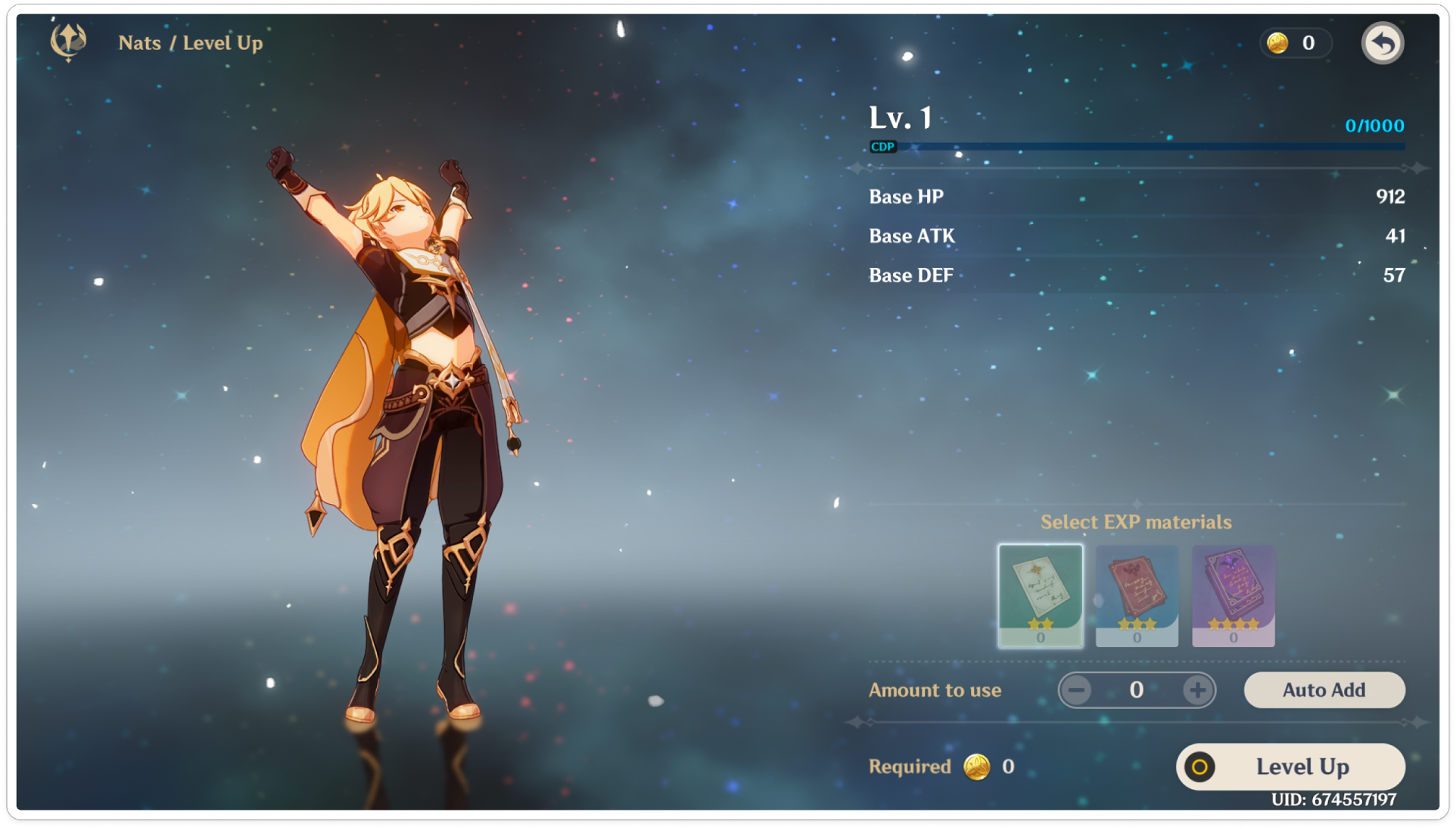 Character Level Up Screen
