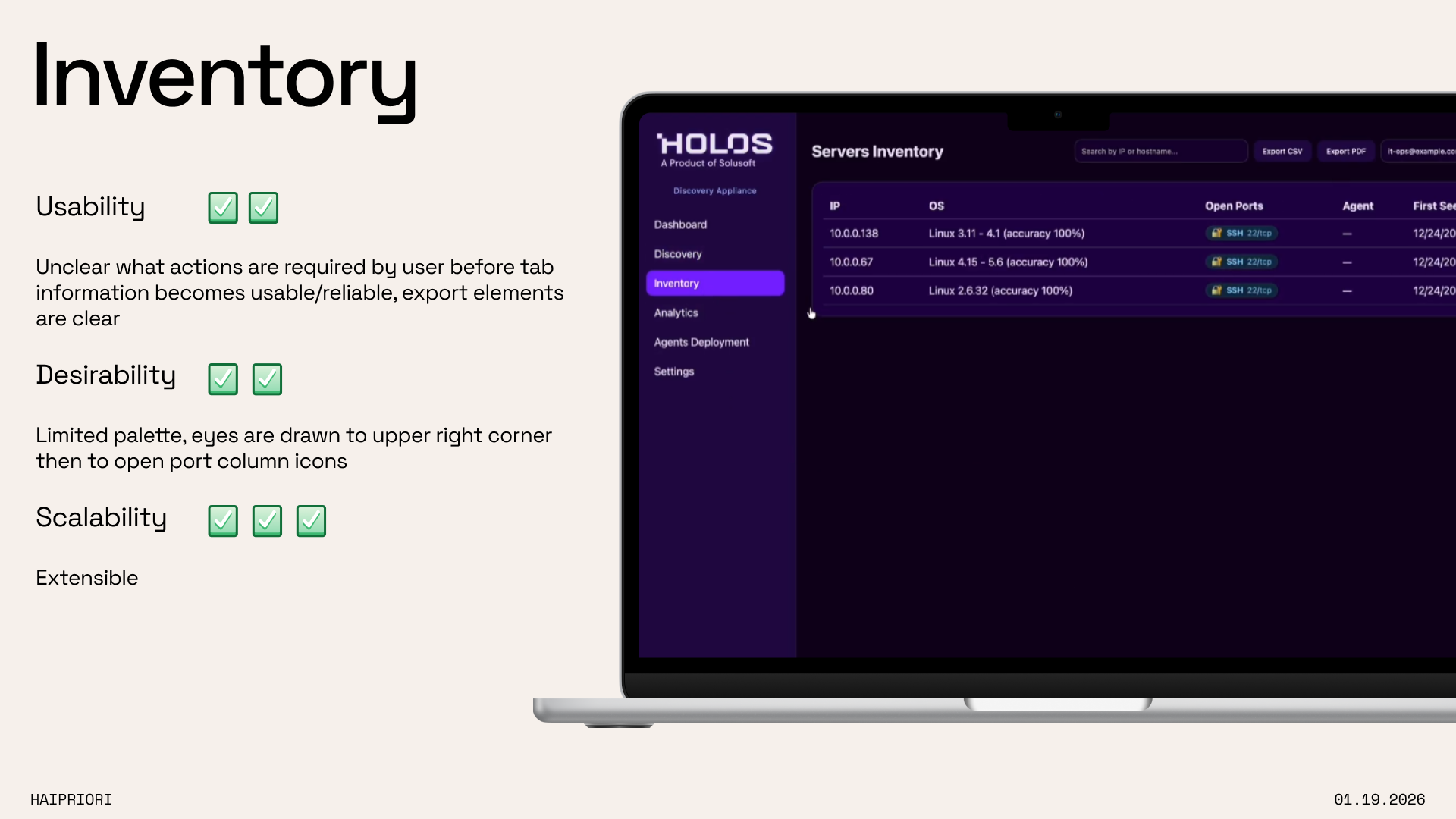 HOLOS OVA inventory audit