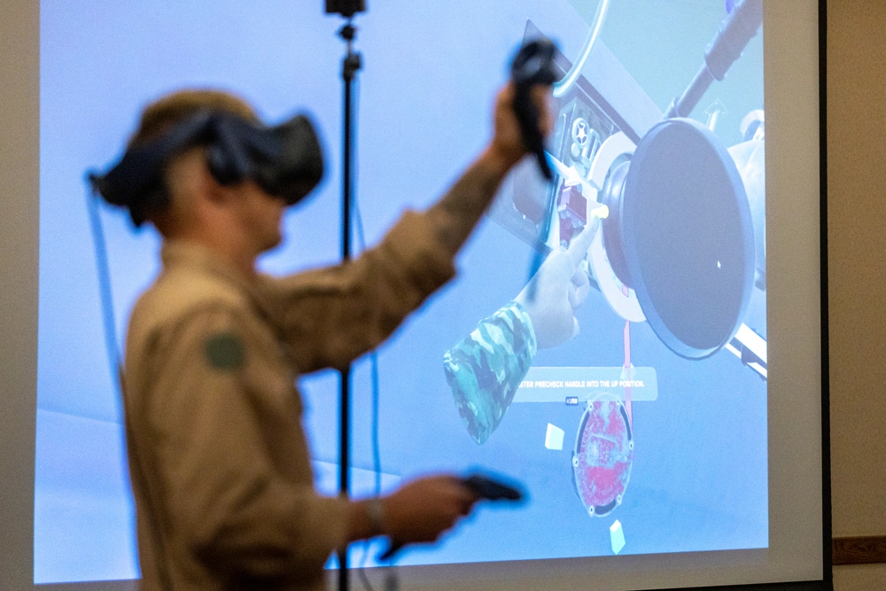 Marines training on the VR aircraft refueling panel trainer during WTI 1-25 JFARP